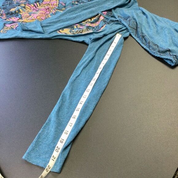 Vintage Gypsy Rose Womens Teal Blue Ganesh Print Long‎ Sleeve Hoodie Dress Small - Picture 8 of 12
